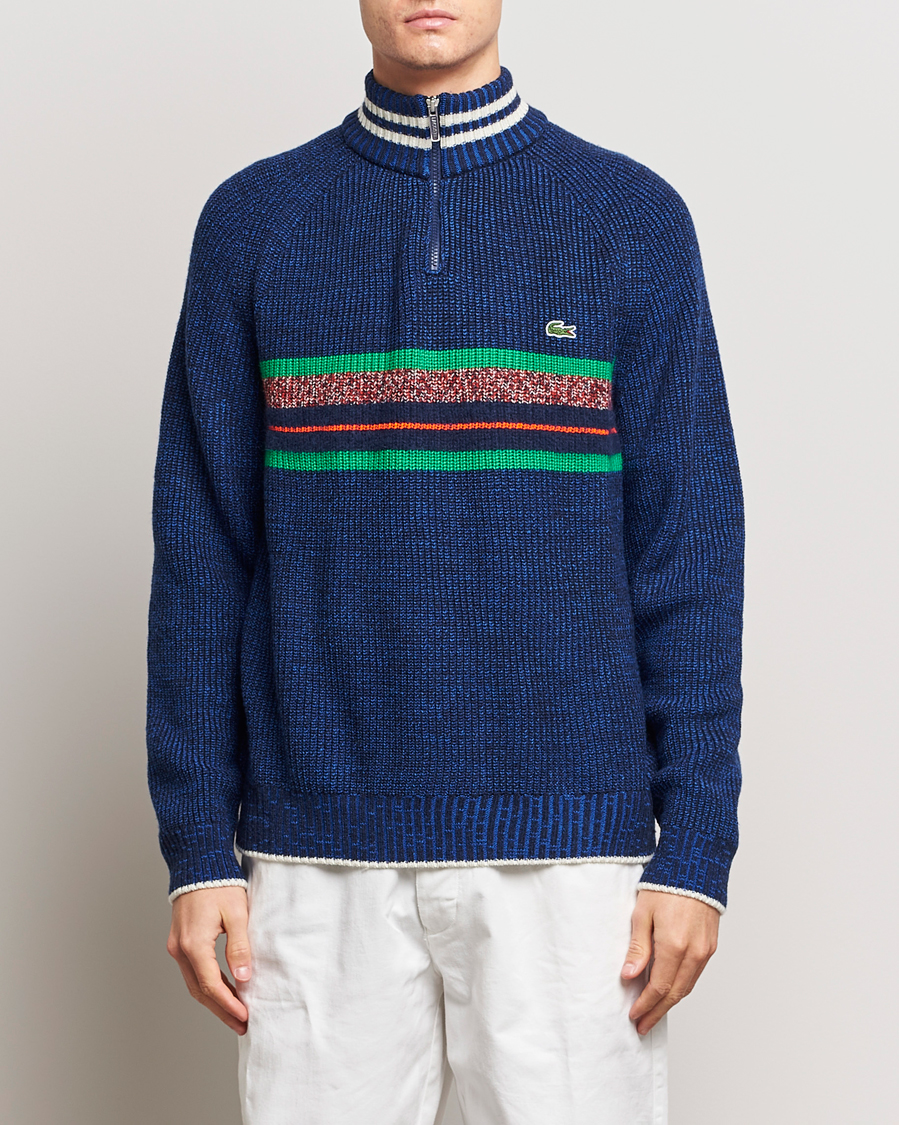 Men | Sweaters & Knitwear | Lacoste | Colorblocked Knitted Half Zip Navy Blue