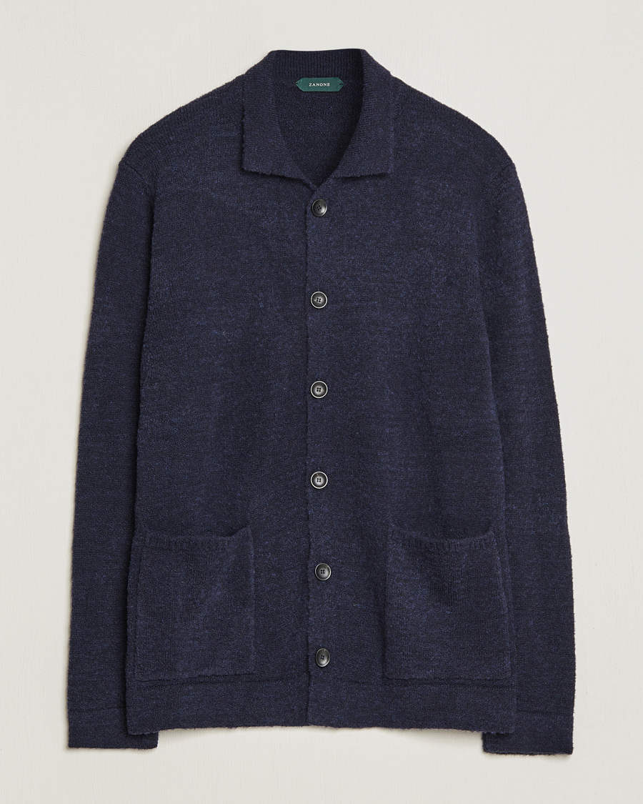 Men | Sweaters & Knitwear | Zanone | Boucle Wool Chore Jacket Navy