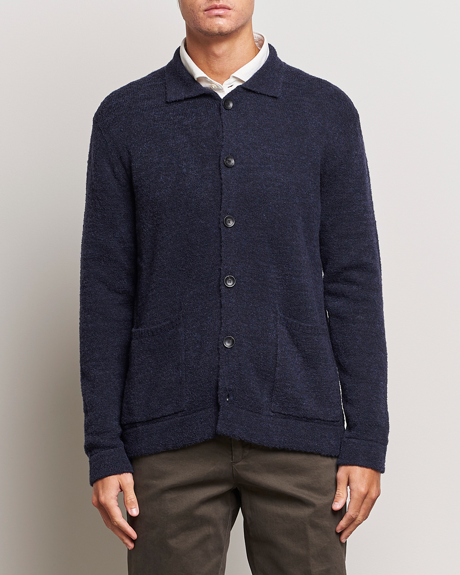 Men | Sweaters & Knitwear | Zanone | Boucle Wool Chore Jacket Navy