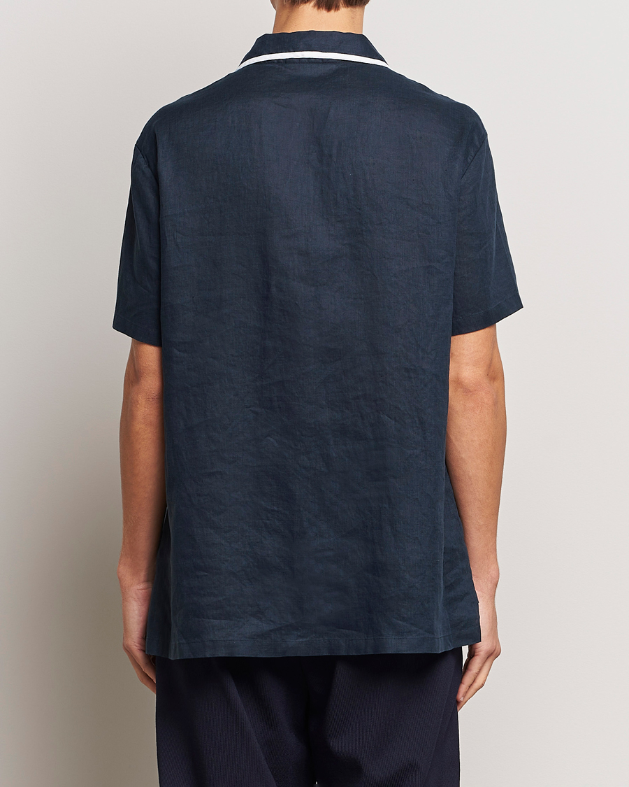 Men | Shirts | Giorgio Armani | Linen Guru Collar Short Sleeve Shirt Navy
