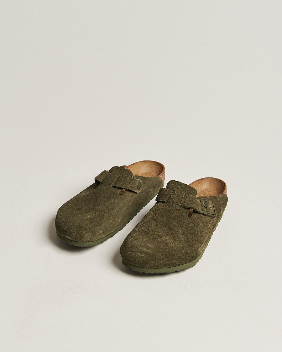 Men | Sandals & Slides | BIRKENSTOCK | Boston Classic Footbed Thyme Green Suede