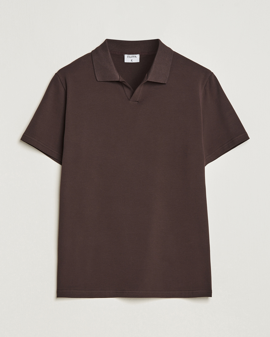 Men | Polo Shirts | Filippa K | Soft Lycra Polo T-Shirt Dark Chocolate