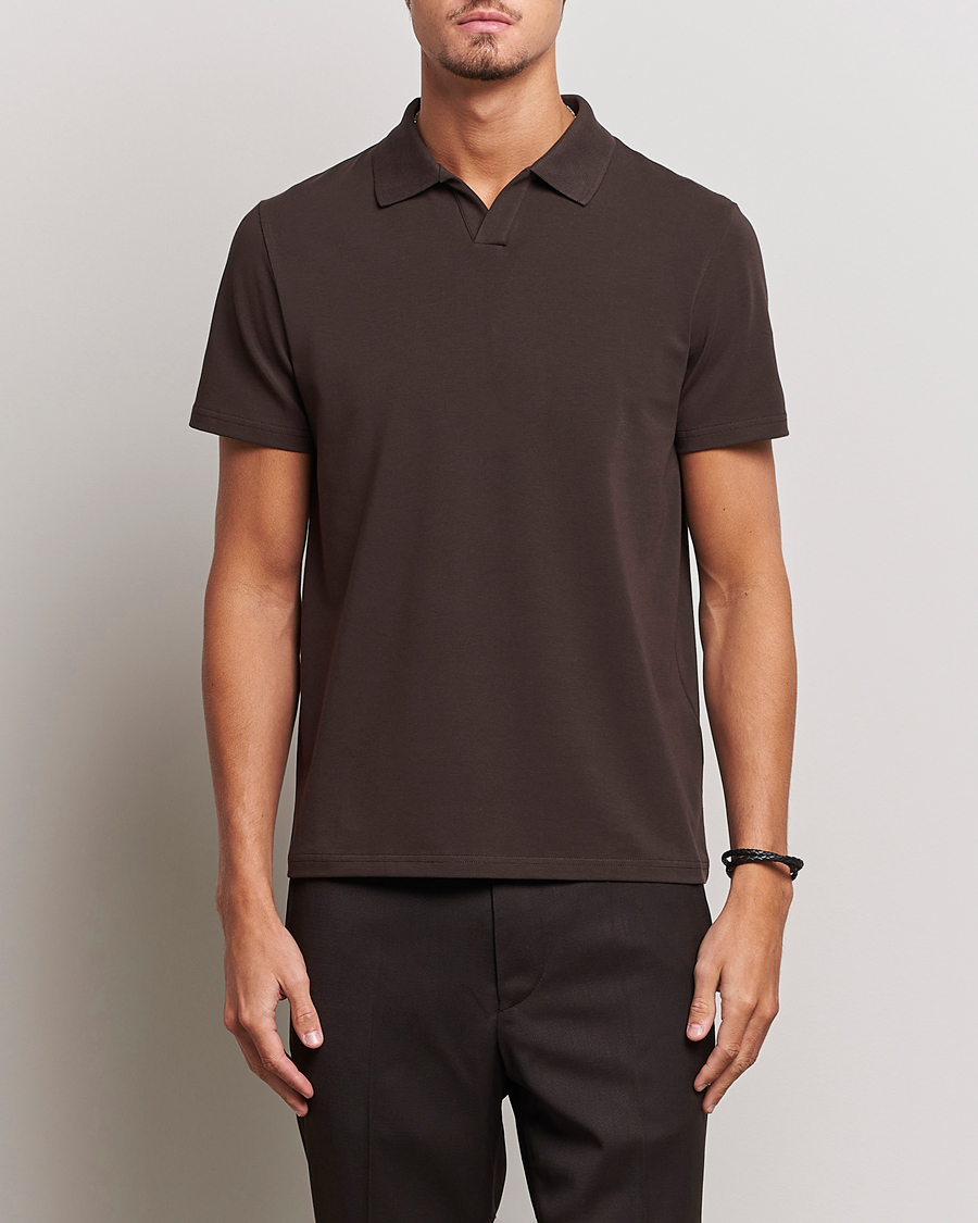 Men | Polo Shirts | Filippa K | Soft Lycra Polo T-Shirt Dark Chocolate