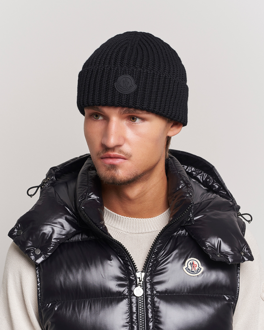 Men | Moncler Tonal Logo Beanie Black | Moncler | Tonal Logo Beanie Black
