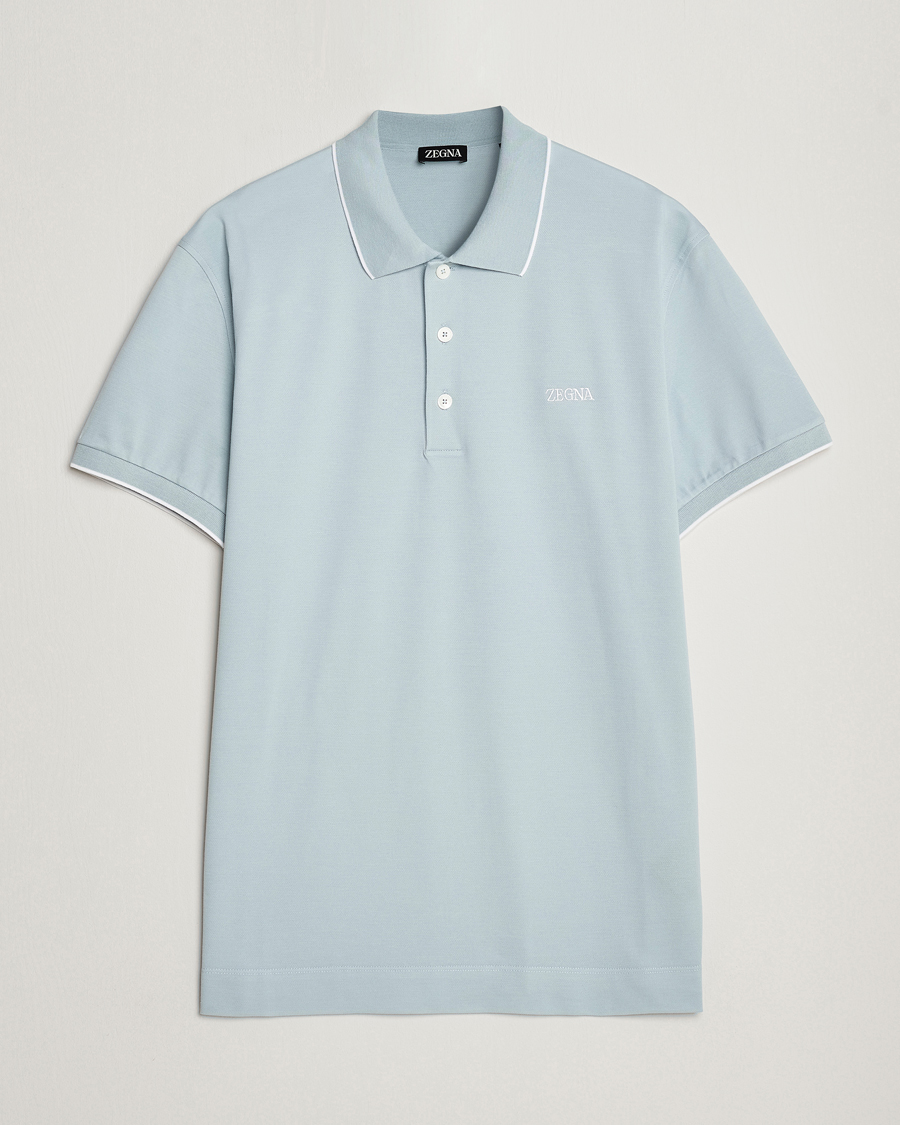 Men | Polo Shirts | Zegna | Short Sleeve Cotton Piquet Light Blue