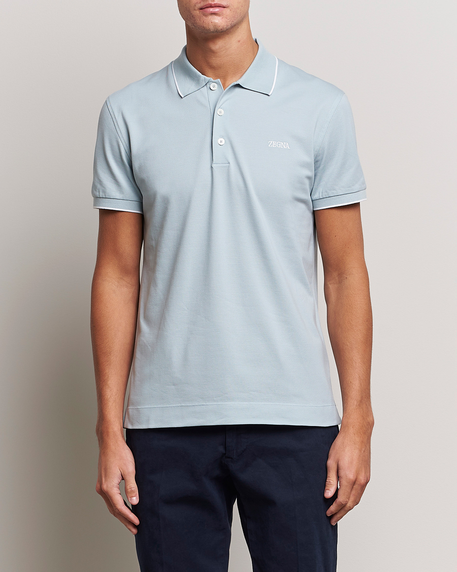 Men | Polo Shirts | Zegna | Short Sleeve Cotton Piquet Light Blue