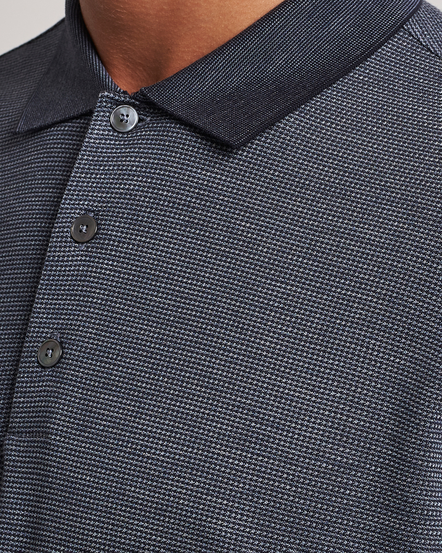 Men | Sweaters & Knitwear | Zegna | Cotton/Silk Long Sleeve Polo Dark Blue