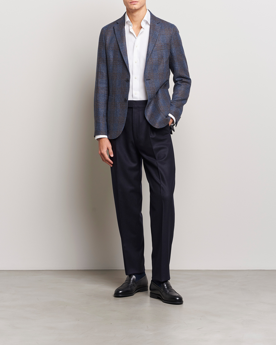 Men | Trousers | Zegna | Pleated Flannel Trousers Navy
