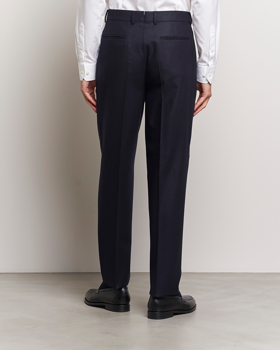 Men | Trousers | Zegna | Pleated Flannel Trousers Navy