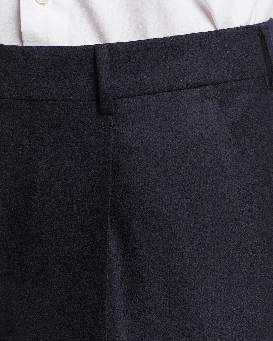 Men | Trousers | Zegna | Pleated Flannel Trousers Navy
