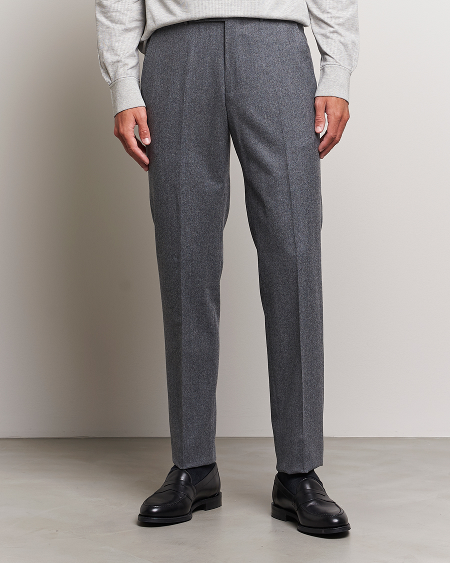 Men | Trousers | Zegna | Carded Flannel Trousers Grey Melange