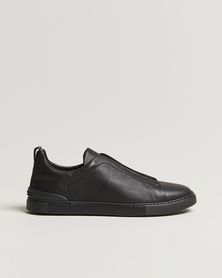 Men | Zegna Triple Stitch Sneakers Full Black Deerskin | Zegna | Triple Stitch Sneakers Full Black Deerskin