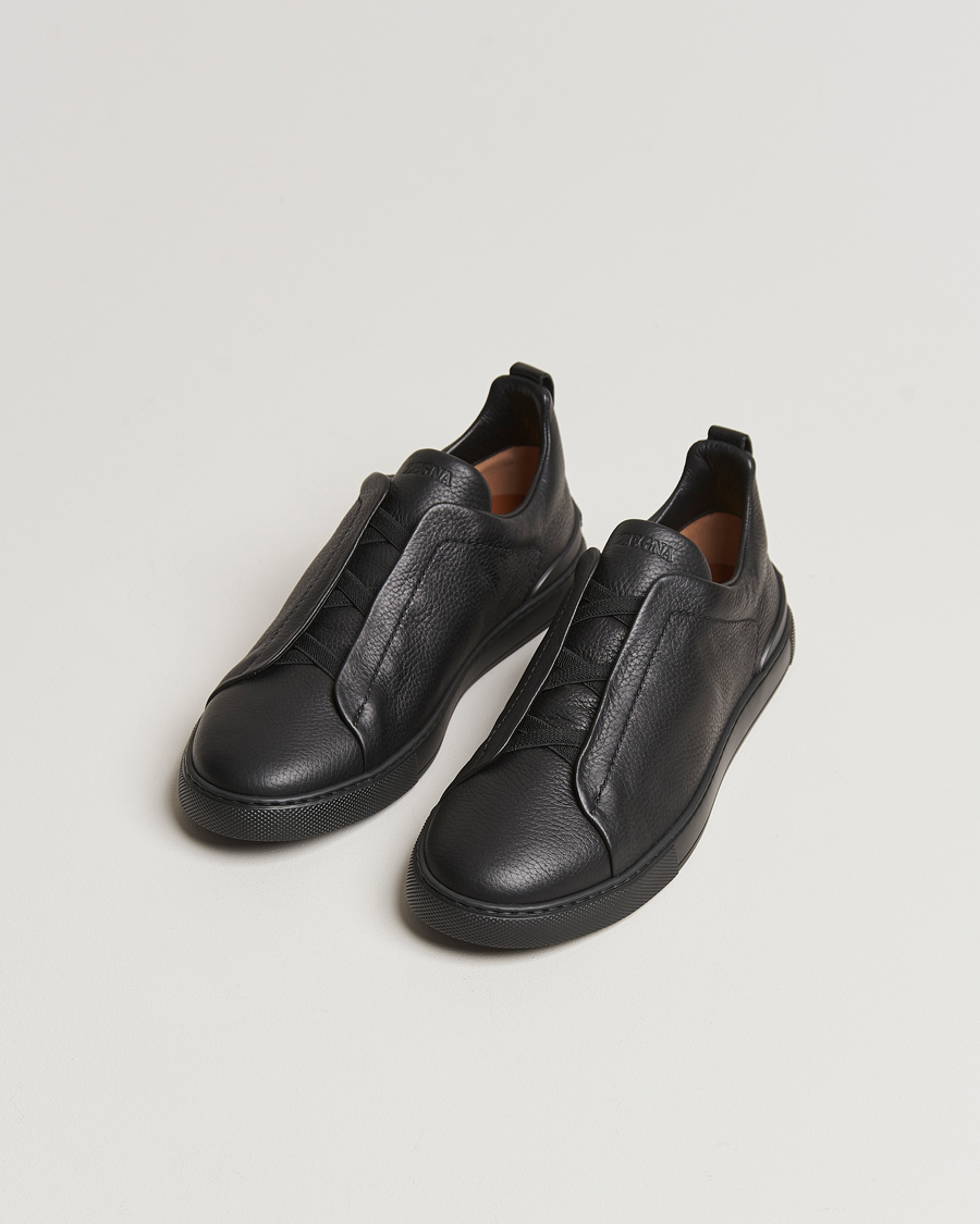 Men | Zegna Triple Stitch Sneakers Full Black Deerskin | Zegna | Triple Stitch Sneakers Full Black Deerskin
