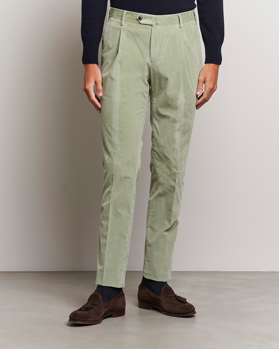 Men | Trousers | PT01 | Slim Fit Pleated Corduroy Trousers Mint