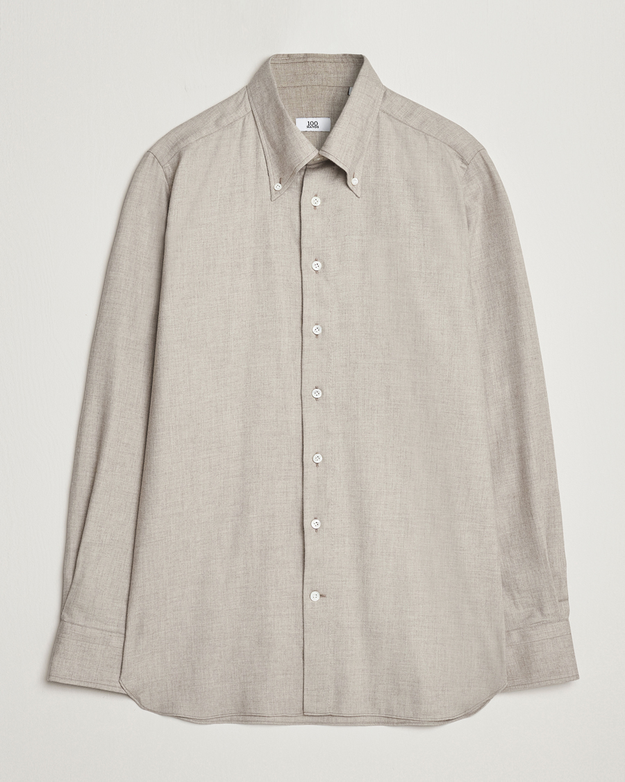 Men | Shirts | 100Hands | Cotton/Cashmere Button Down Flannel Shirt Taupe