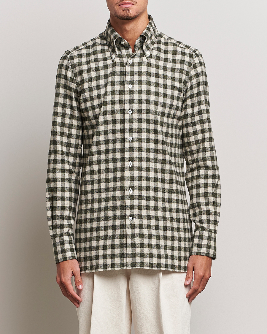 Men | Shirts | 100Hands | Checked Cotton Flannel Shirt Green Grey