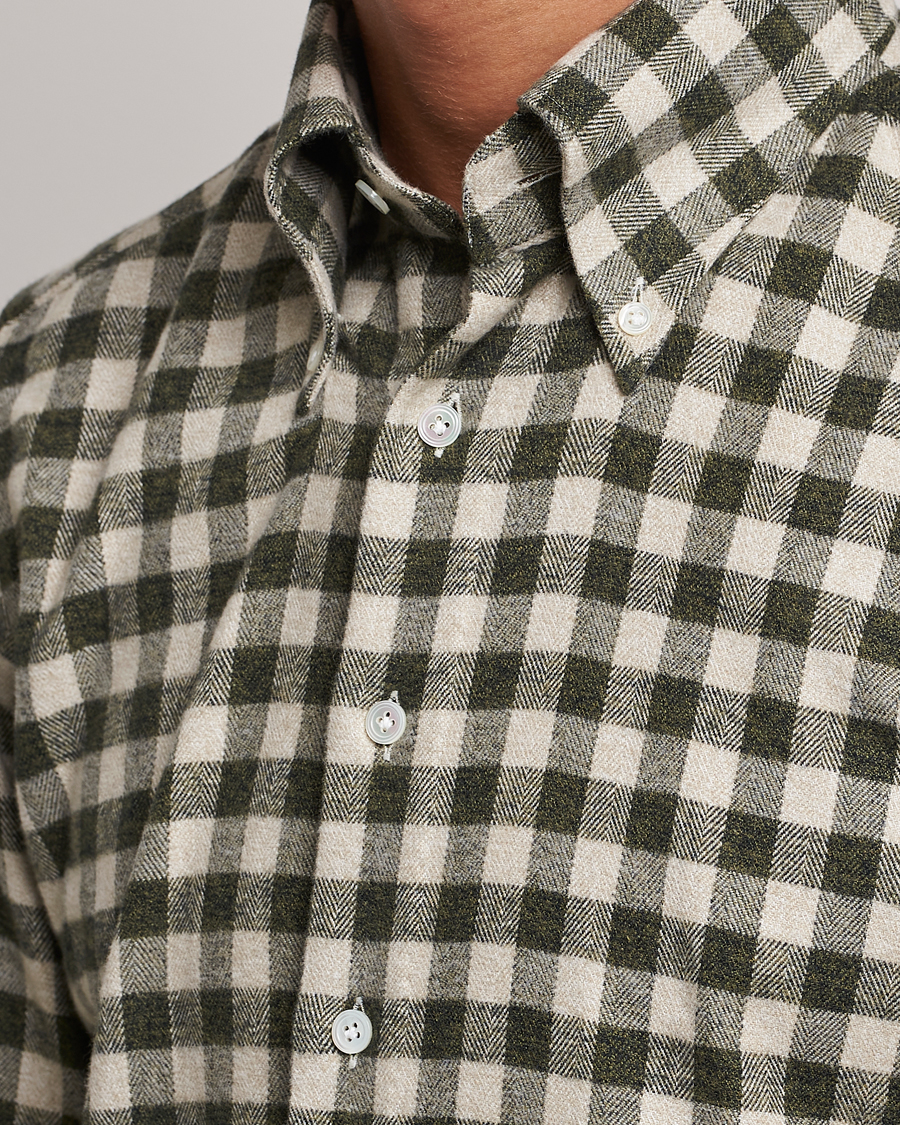 Men | Shirts | 100Hands | Checked Cotton Flannel Shirt Green Grey