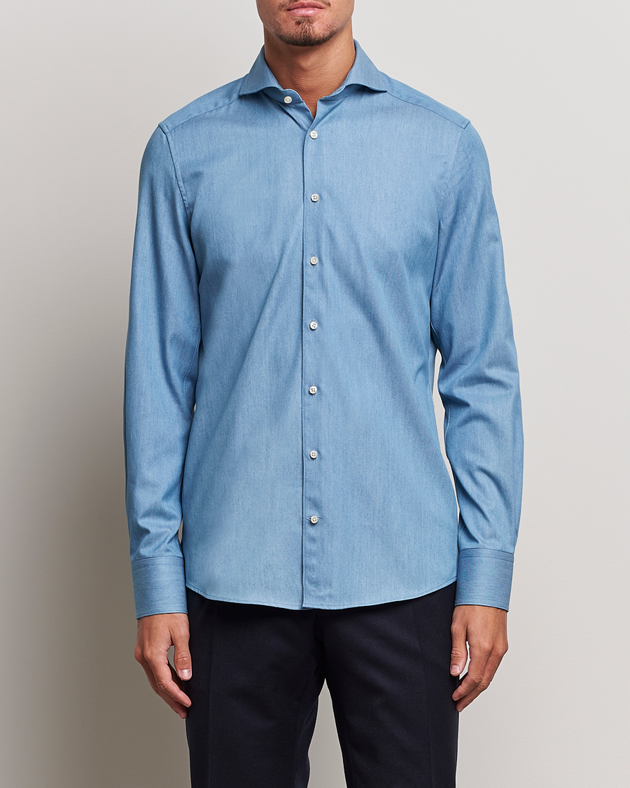 Men | Shirts | Stenströms | 1899 Slim Denim Twill Shirt Indigo