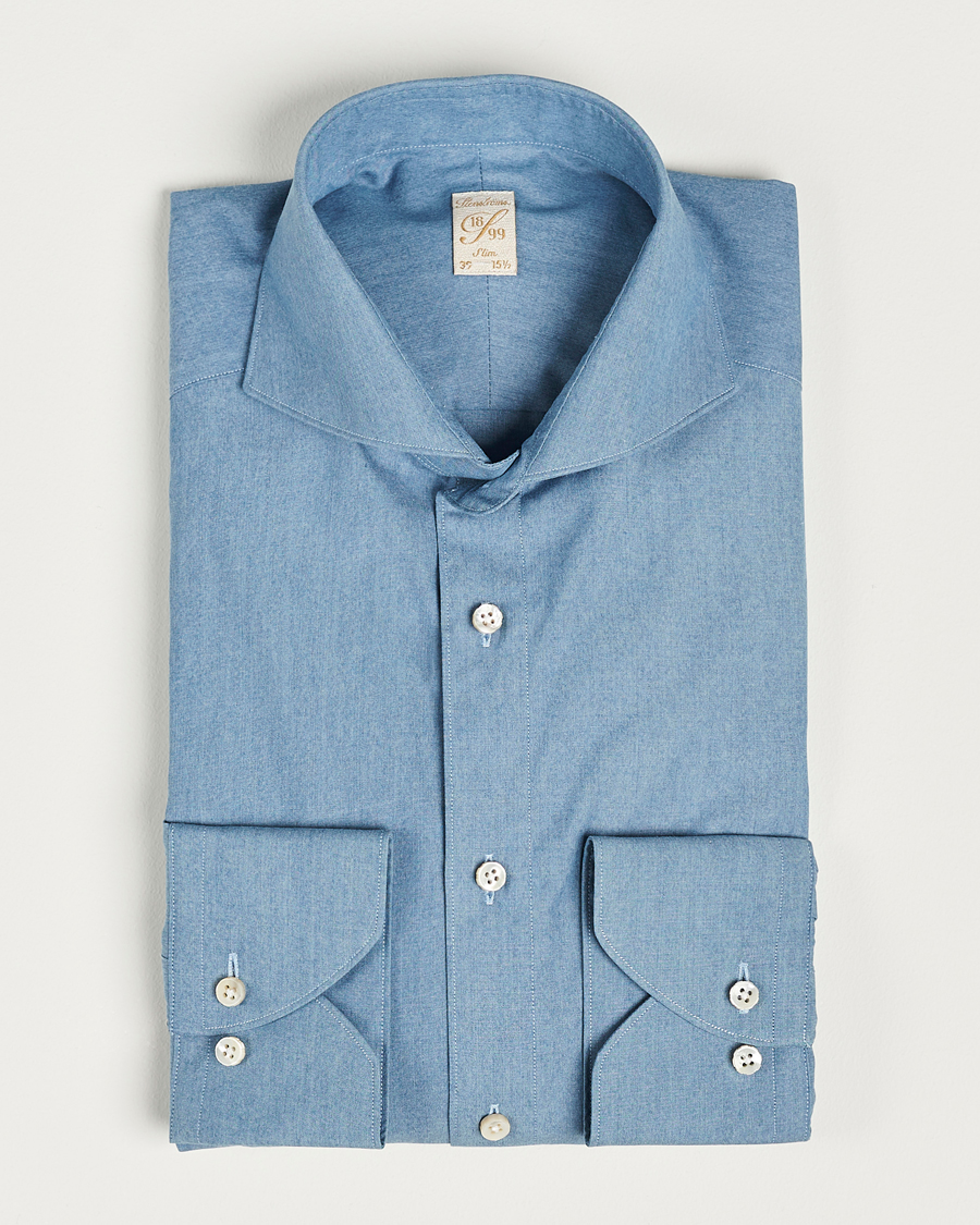 Men | Shirts | Stenströms | 1899 Slim Denim Poplin Shirt Indigo