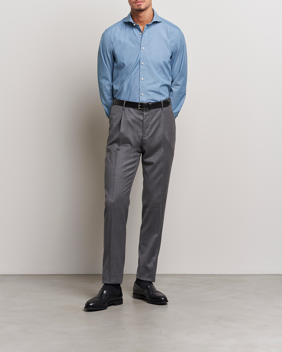 Men | Shirts | Stenströms | 1899 Slim Denim Poplin Shirt Indigo
