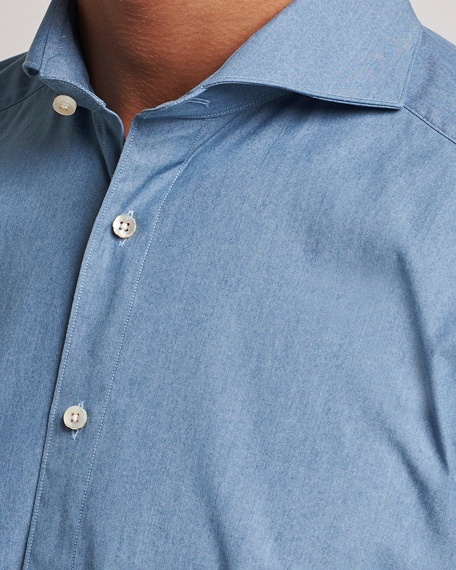 Men | Shirts | Stenströms | 1899 Slim Denim Poplin Shirt Indigo
