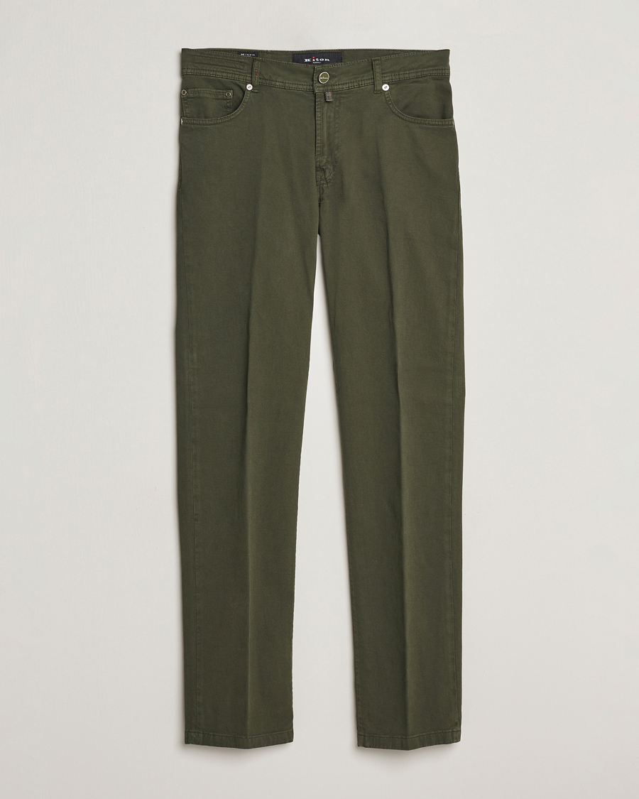 Men | Trousers | Kiton | Slim Fit Cashmere/Cotton 5-Pocket Pants Dark Green