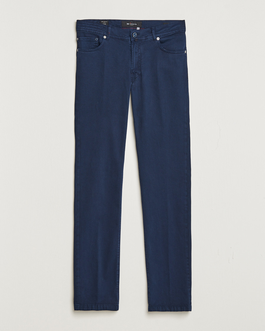 Men | Trousers | Kiton | Slim Fit Cashmere/Cotton 5-Pocket Pants Navy