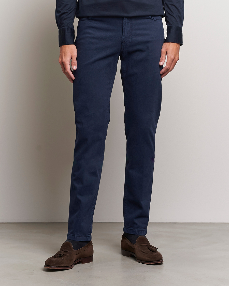 Men | Trousers | Kiton | Slim Fit Cashmere/Cotton 5-Pocket Pants Navy