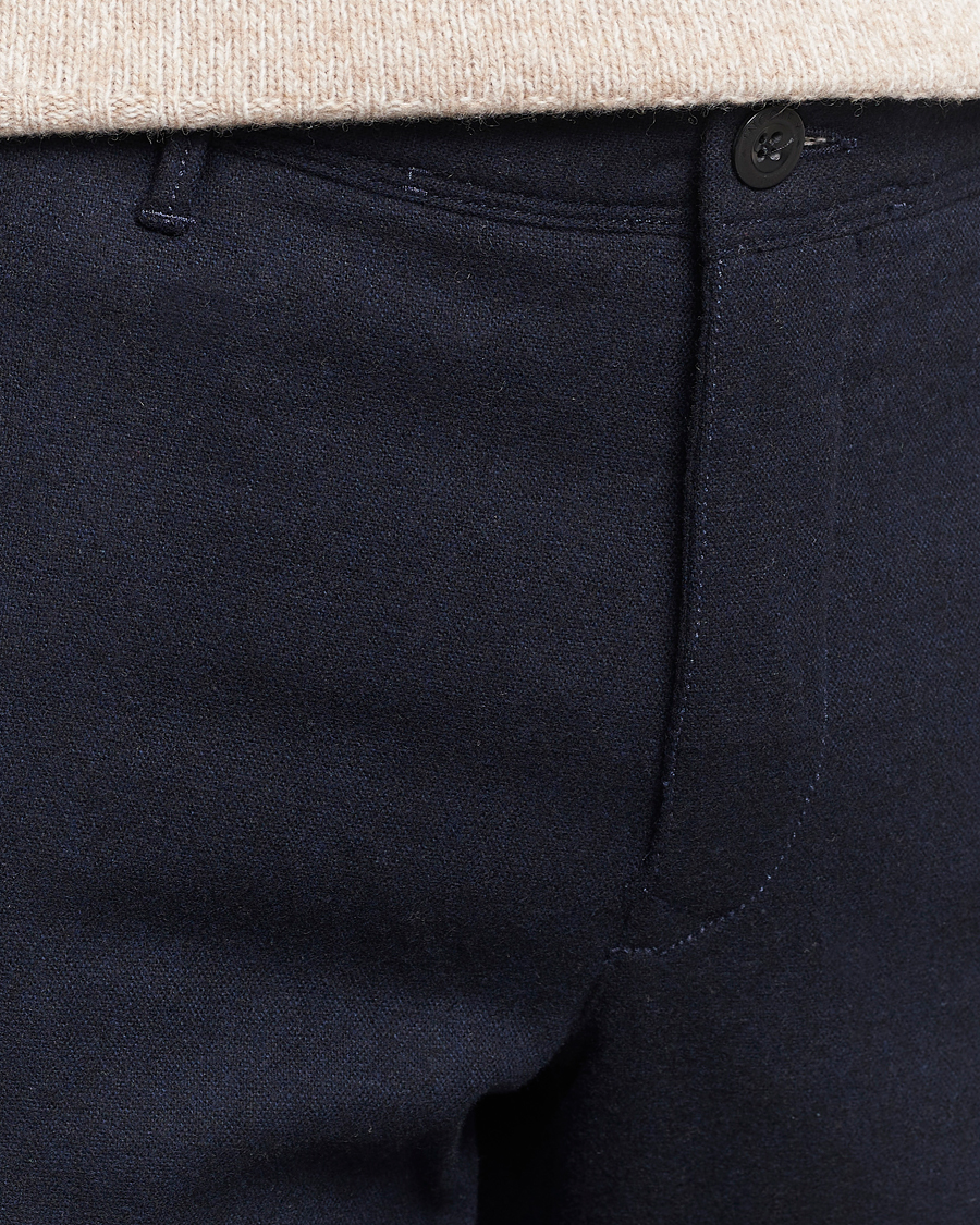 Men | Trousers | Incotex | Slim Fit Washed Flannel Stretch Slacks Navy