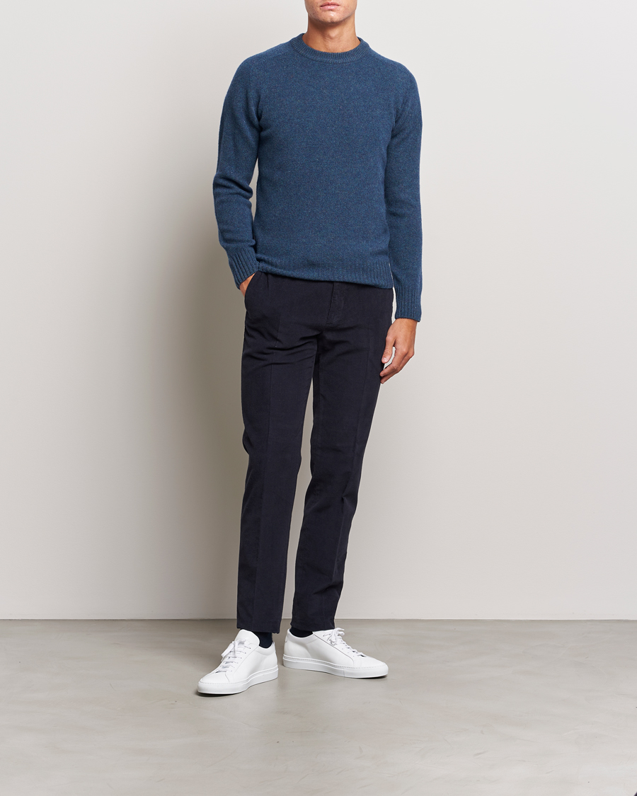 Men | Trousers | Incotex | Slim Fit Soft Corduroy Trousers Navy