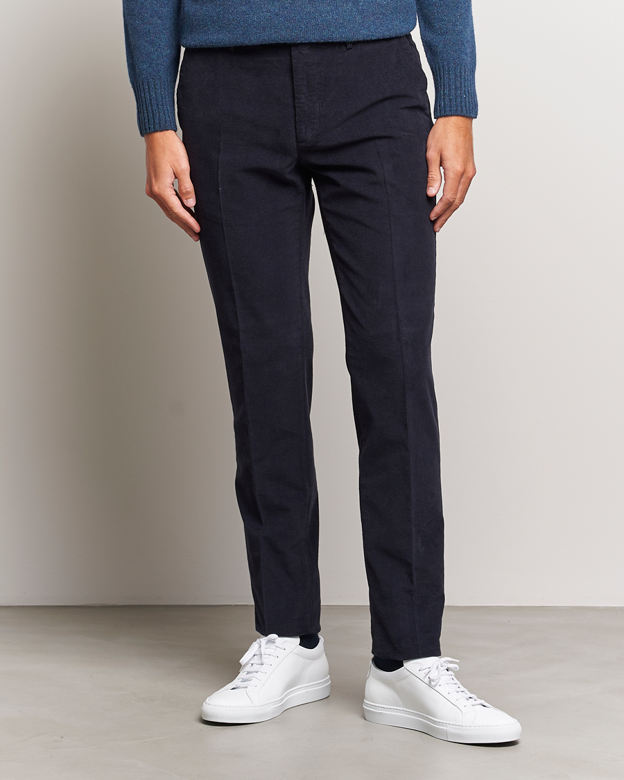 Men | Trousers | Incotex | Slim Fit Soft Corduroy Trousers Navy