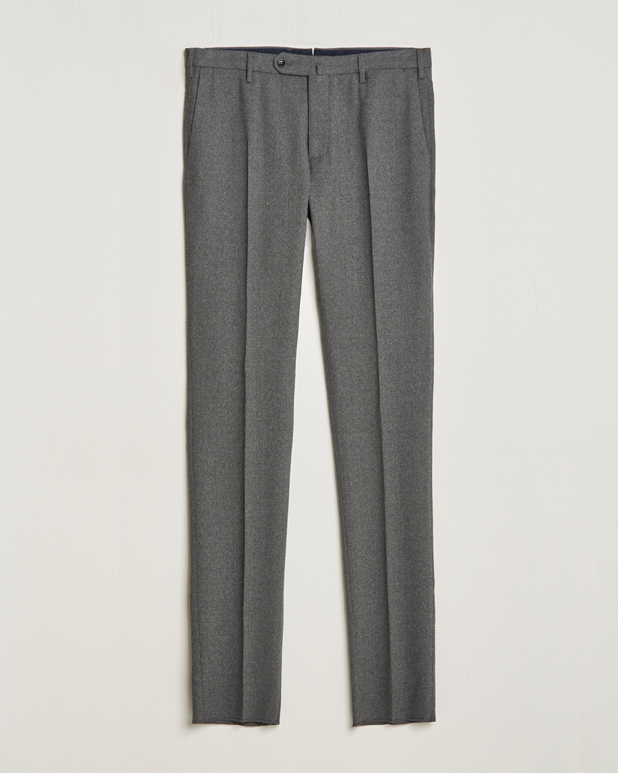 Men | Trousers | Incotex | Slim Fit Washable Flannel Trousers Grey Melange