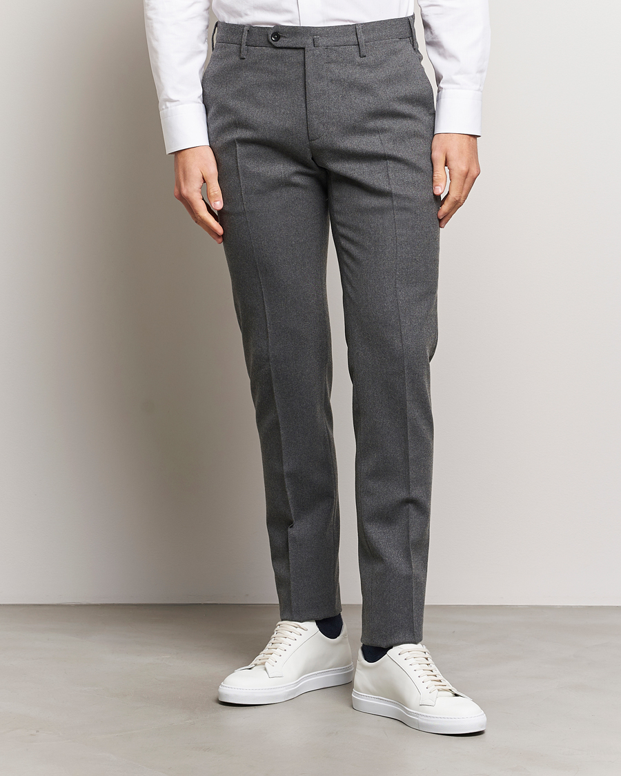 Men | Trousers | Incotex | Slim Fit Washable Flannel Trousers Grey Melange