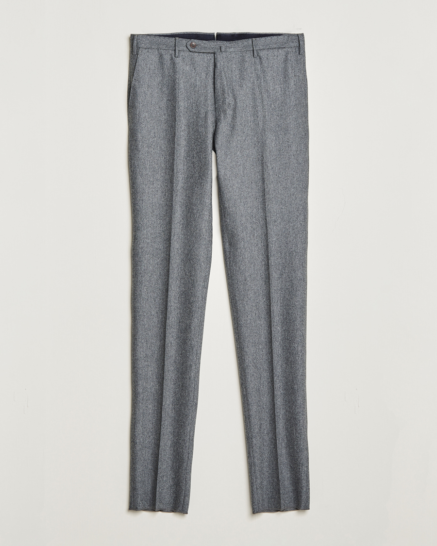 Men | Trousers | Incotex | Slim Fit Carded Flannel Trousers Grey Melange