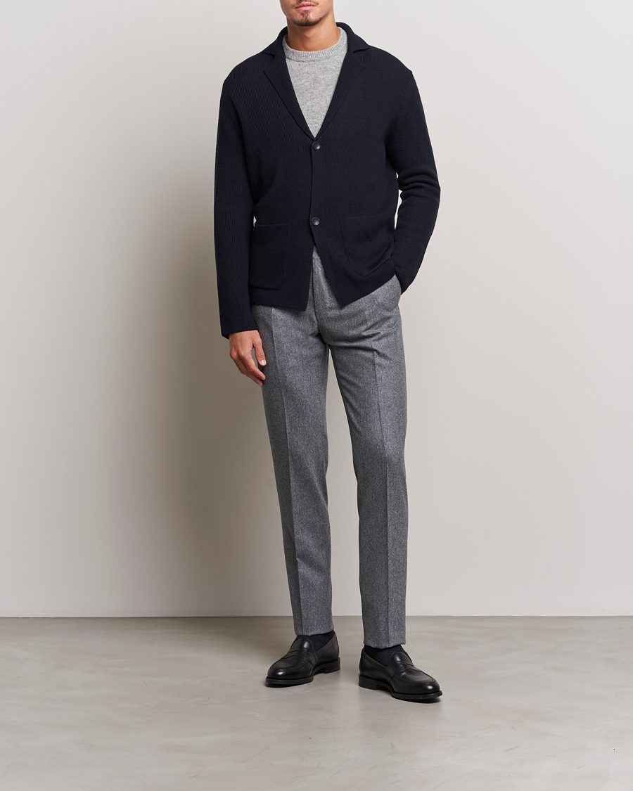 Men | Trousers | Incotex | Slim Fit Carded Flannel Trousers Grey Melange
