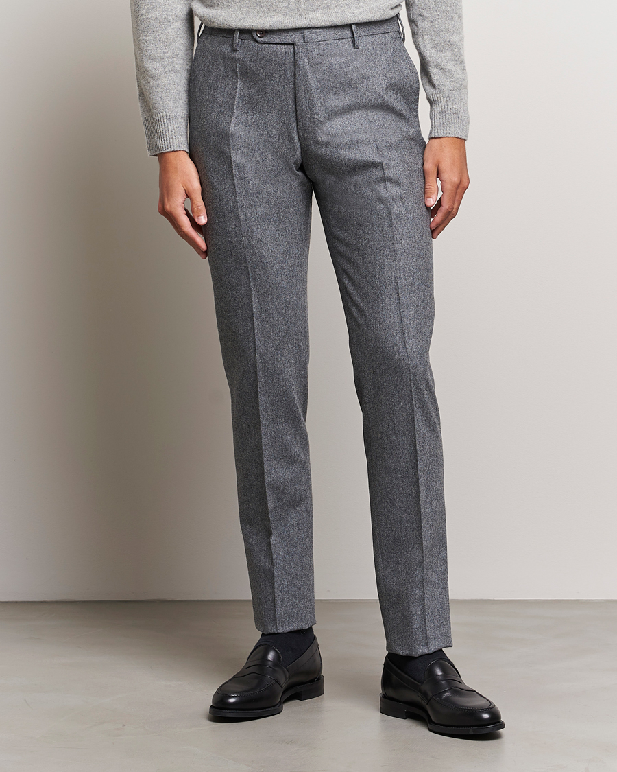 Men | Trousers | Incotex | Slim Fit Carded Flannel Trousers Grey Melange