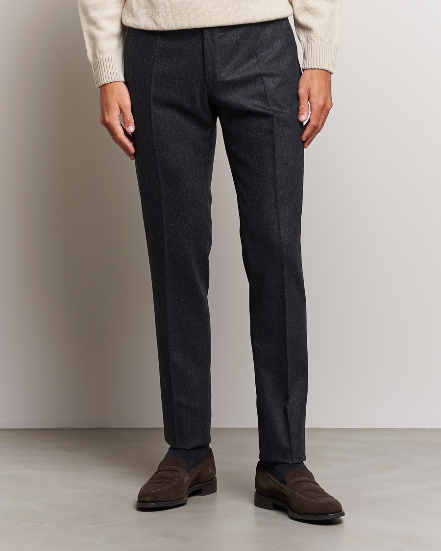Men | Trousers | Incotex | Slim Fit Carded Flannel Trousers Dark Grey
