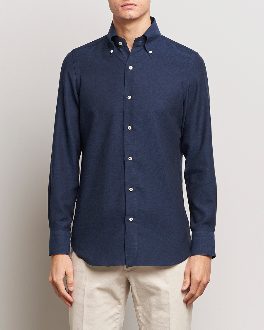 Men | Shirts | Finamore Napoli | Milano Slim Cashmere BD Shirt Navy