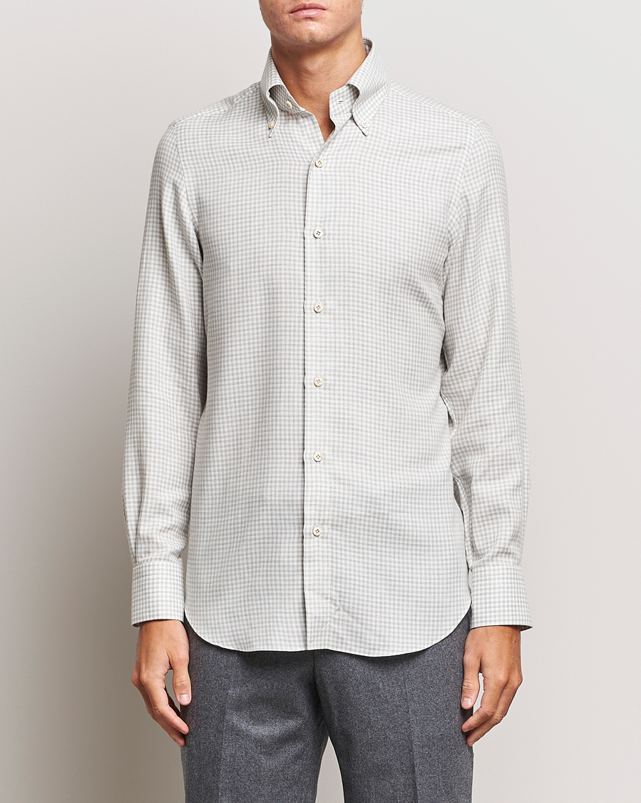 Men | Shirts | Finamore Napoli | Milano Slim Cashmere BD Shirt Light Grey