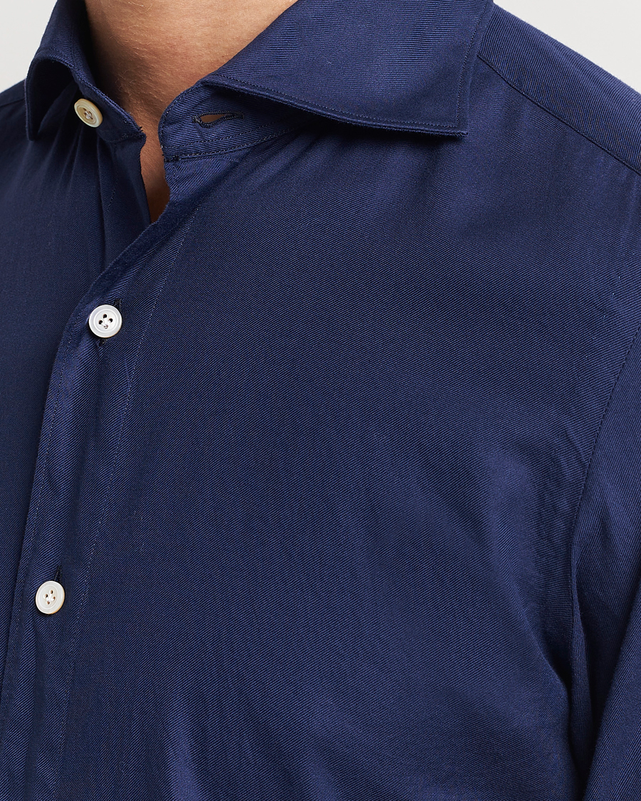 Men | Shirts | Finamore Napoli | Tokyo Slim Flannel Shirt Navy