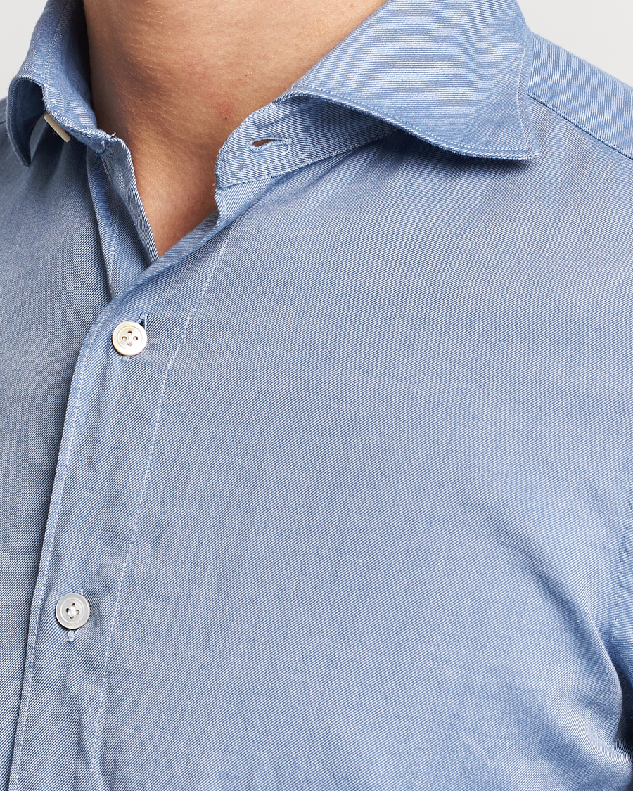 Men | Shirts | Finamore Napoli | Tokyo Slim Flannel Shirt Light Blue