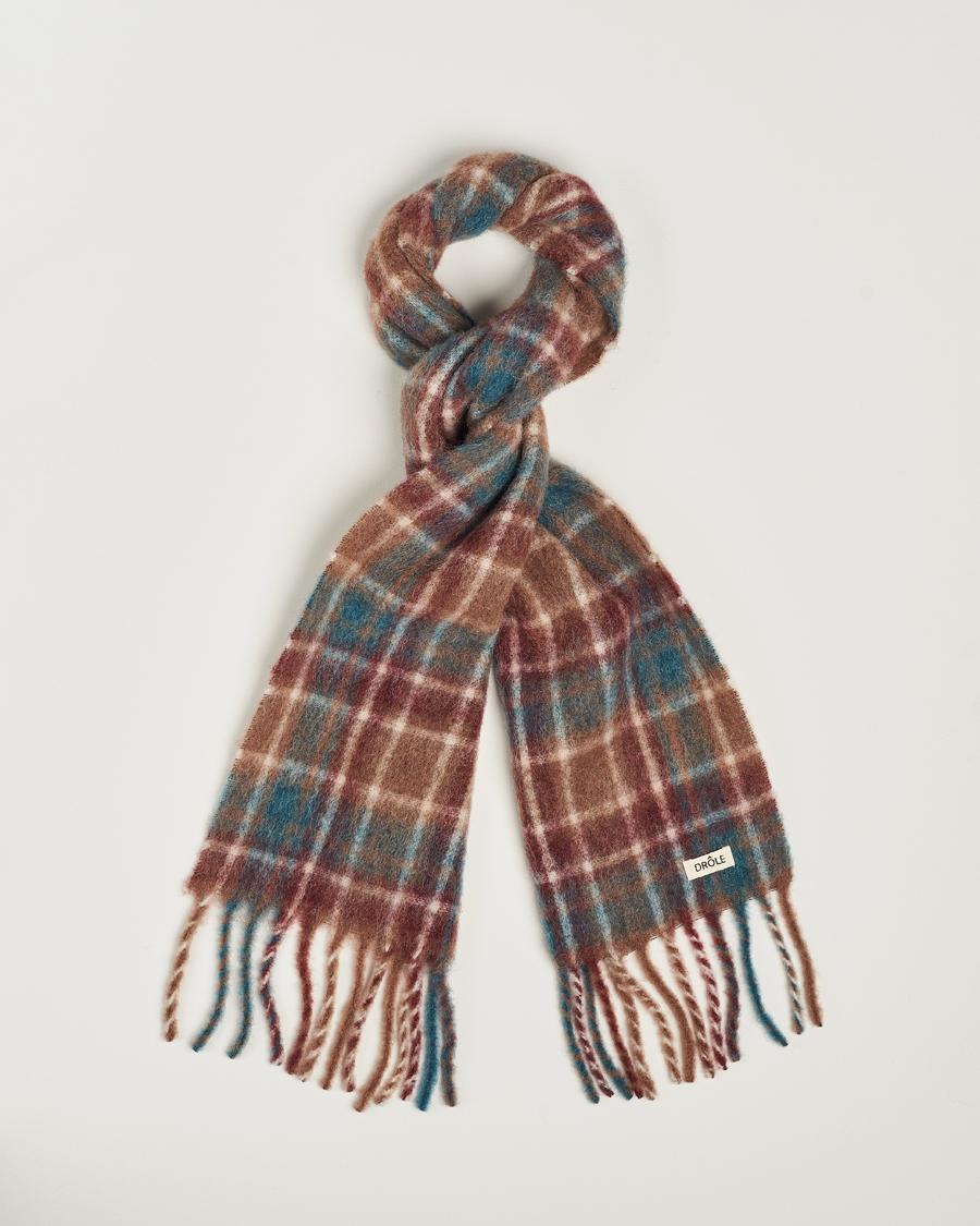 Men | Drôle de Monsieur Mohair Check Scarf Brown/Blue | Drôle de Monsieur | Mohair Check Scarf Brown/Blue