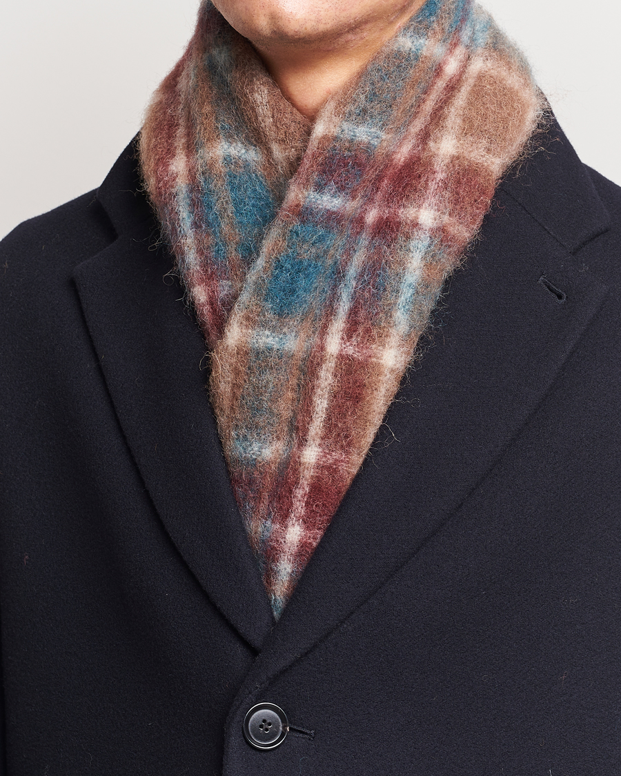 Men | Drôle de Monsieur Mohair Check Scarf Brown/Blue | Drôle de Monsieur | Mohair Check Scarf Brown/Blue