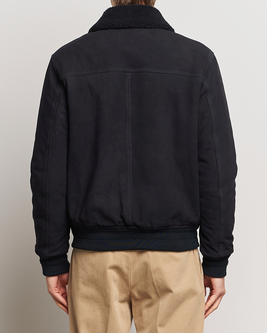 Men | Coats & Jackets | Valstar | Shearling Collar Suede Bomber Navy