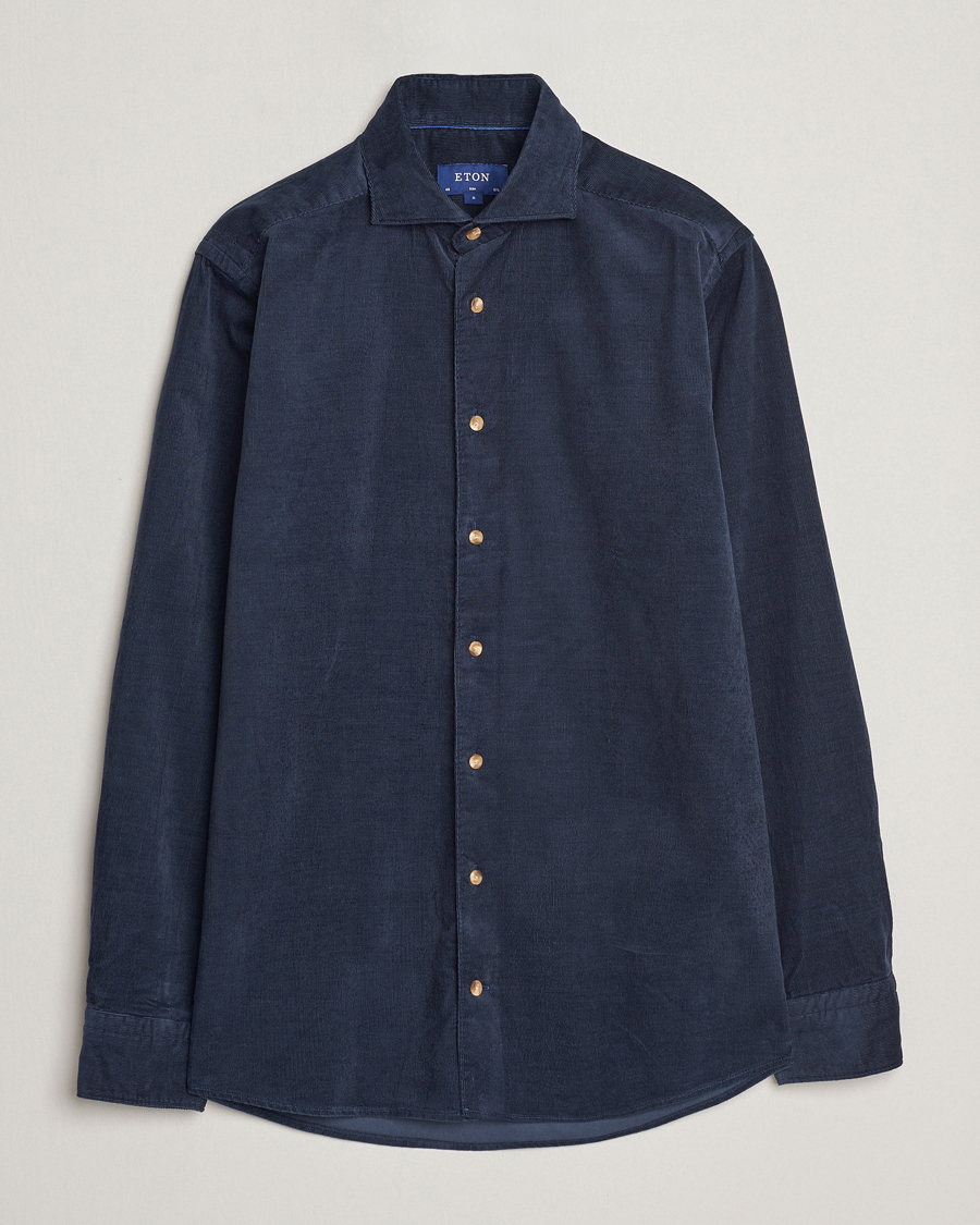 Men | Shirts | Eton | Slim Fit Fine Wale Corduroy Shirt Navy Blue