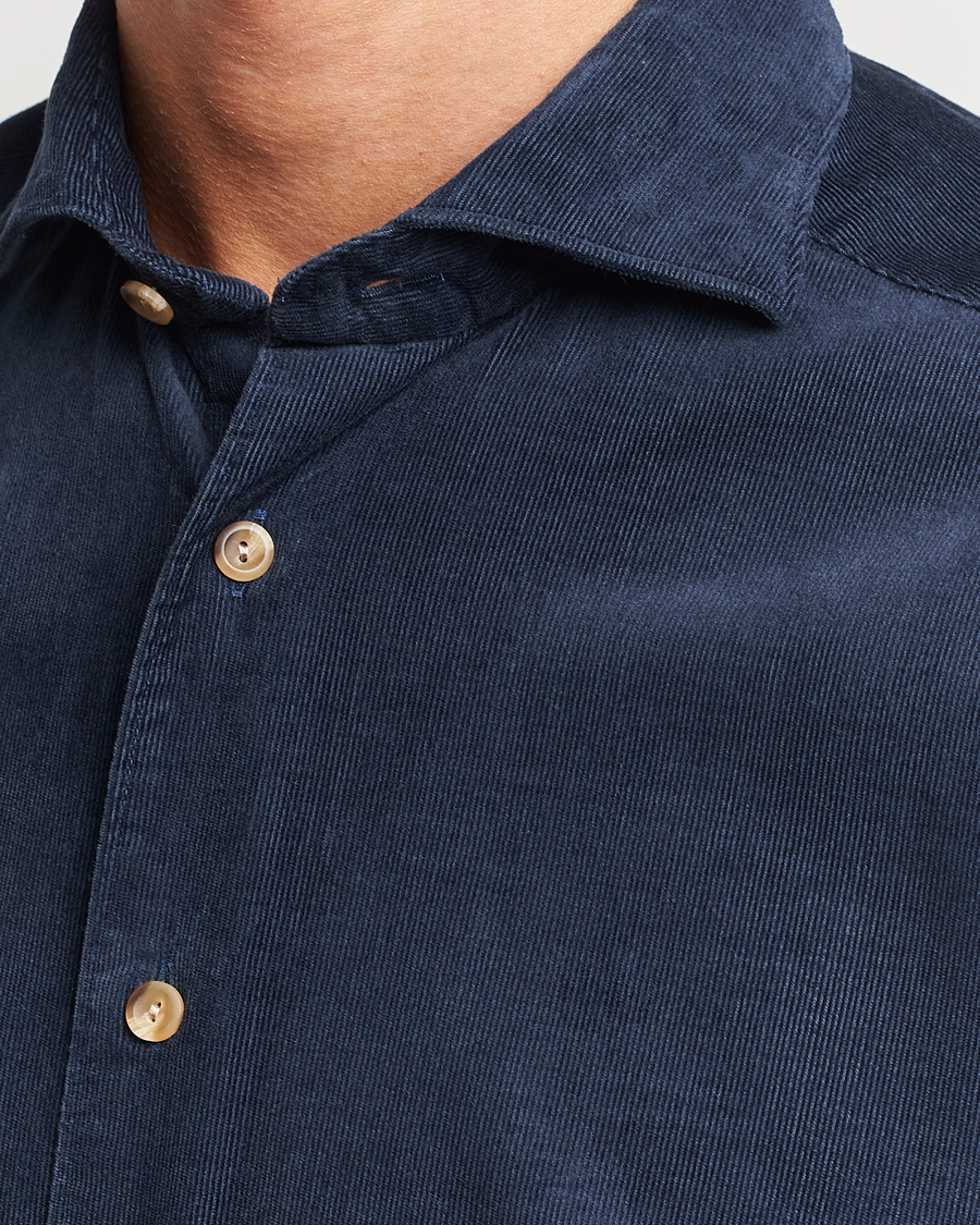 Men | Shirts | Eton | Slim Fit Fine Wale Corduroy Shirt Navy Blue