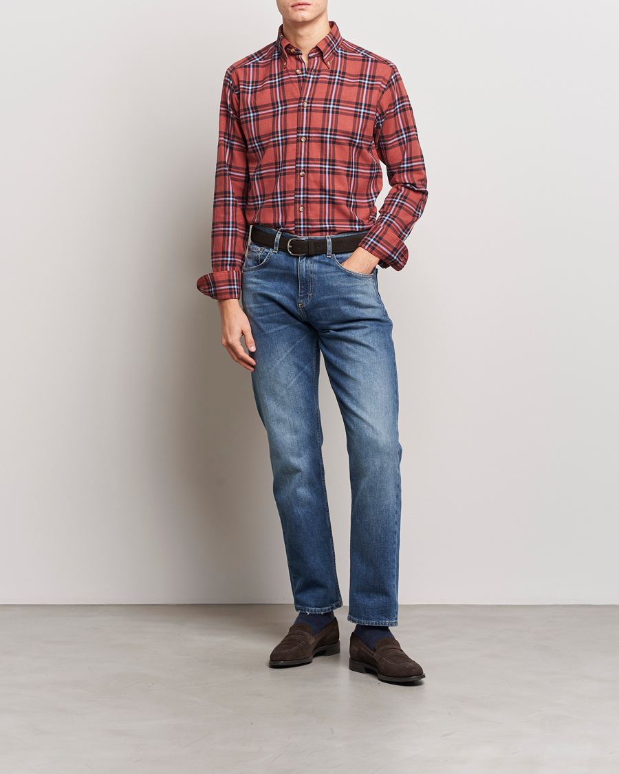 Men | Shirts | Eton | Regular Fit Checked Flannel Shirt Red/Navy