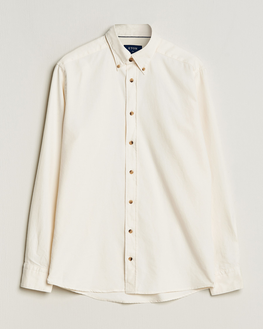 Men | Shirts | Eton | Slim Fit Twill Flannel Shirt Off White