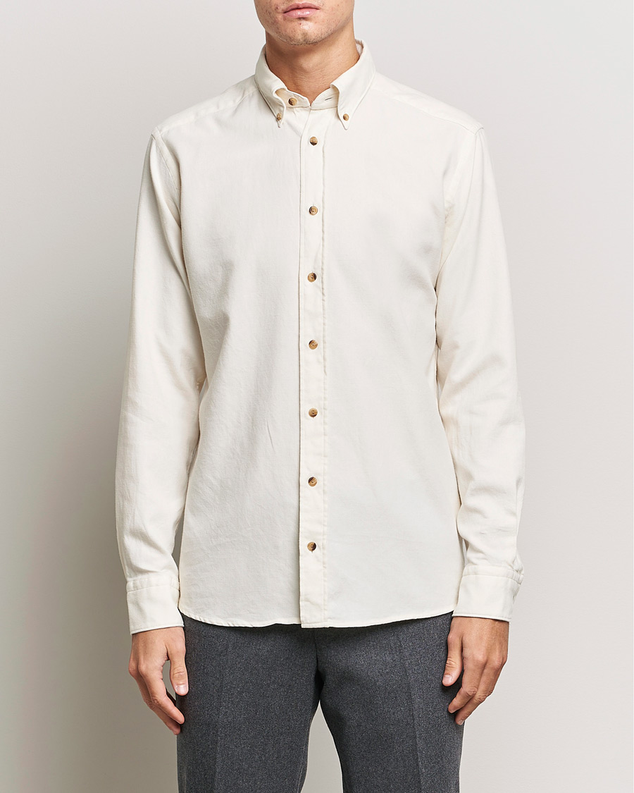 Men | Shirts | Eton | Slim Fit Twill Flannel Shirt Off White