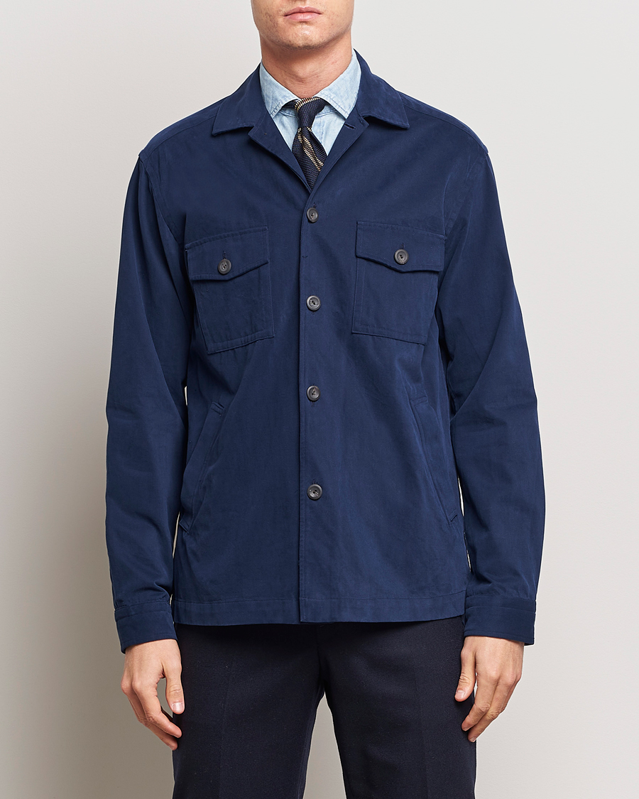 Men | Shirts | Eton | Twill Moleskin Overshirt Navy Blue
